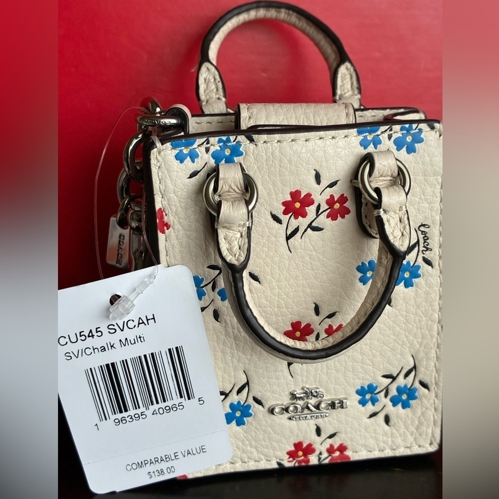 Coach Floral Key Holder in White with Red and Blue Accents - Picture 4 of 13